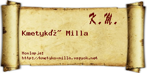 Kmetykó Milla névjegykártya